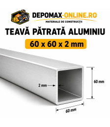 Teava patrata aluminiu 60 x 60 x 2 mm, 6 metri (EN AW-6060)